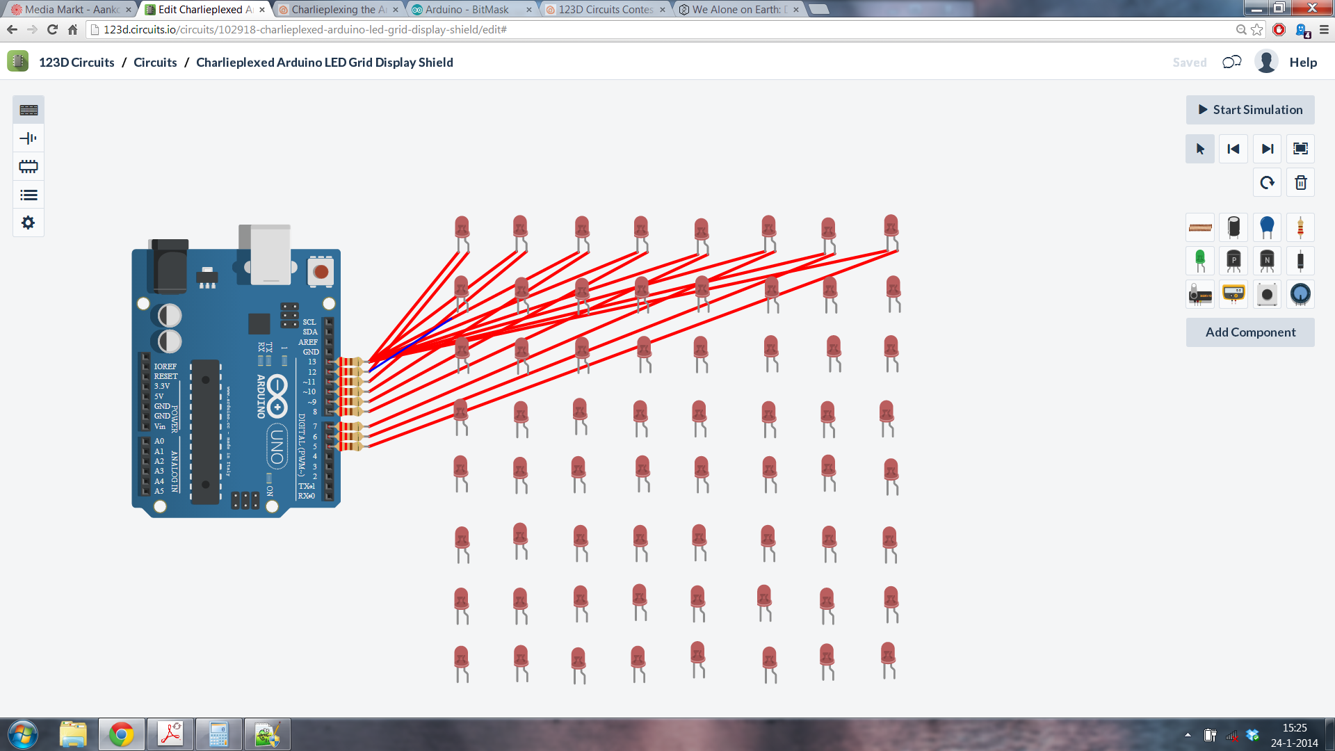 Charlieplexed Arduino 8x8 LED Grid Display Shield Made and Simulated in