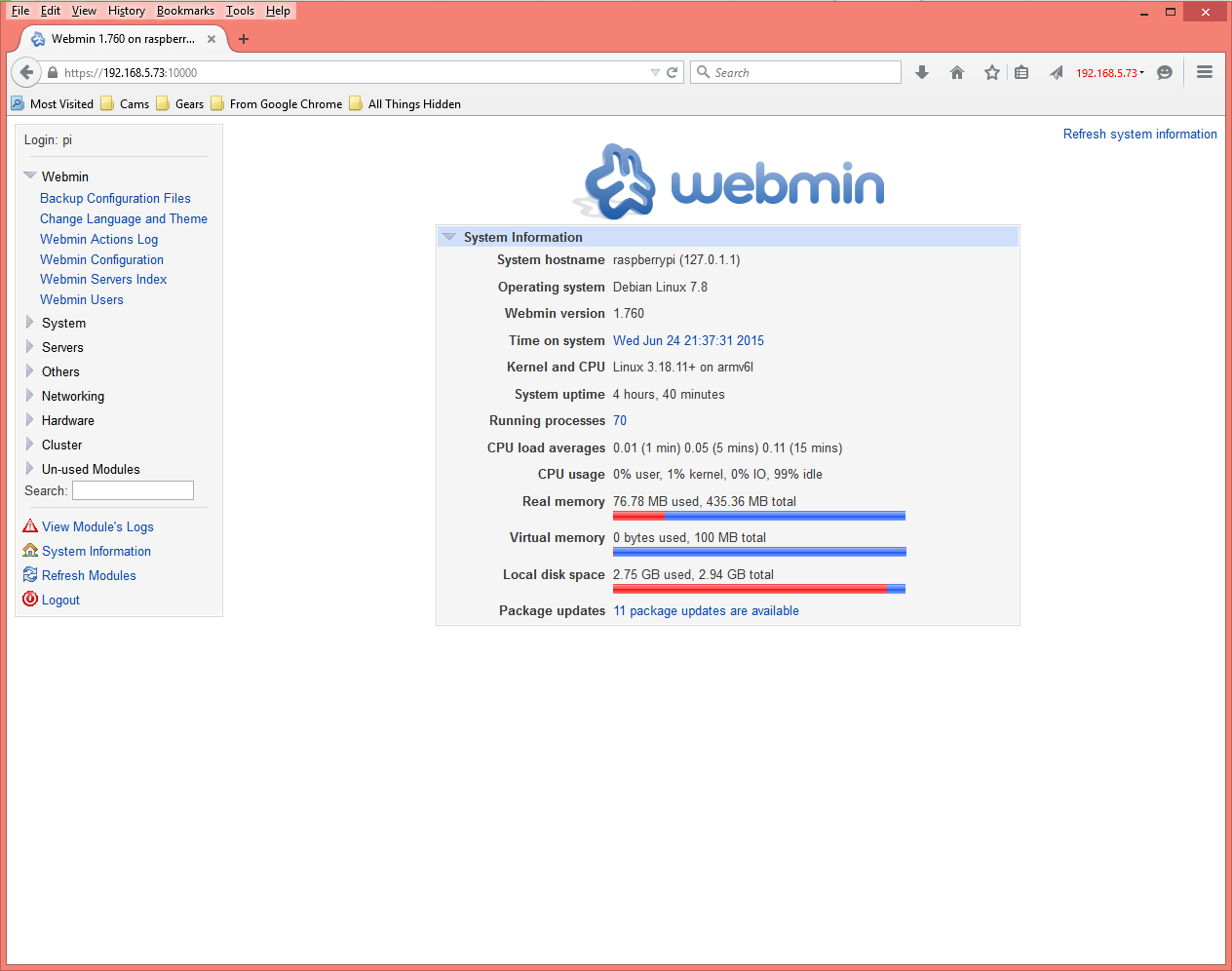 Adding Webmin to Manage a Raspberry Pi Trybotics