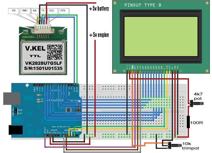 Arduino GPS Speedometer With a Ks0108 - 128x64 GLCD (display) | Trybotics
