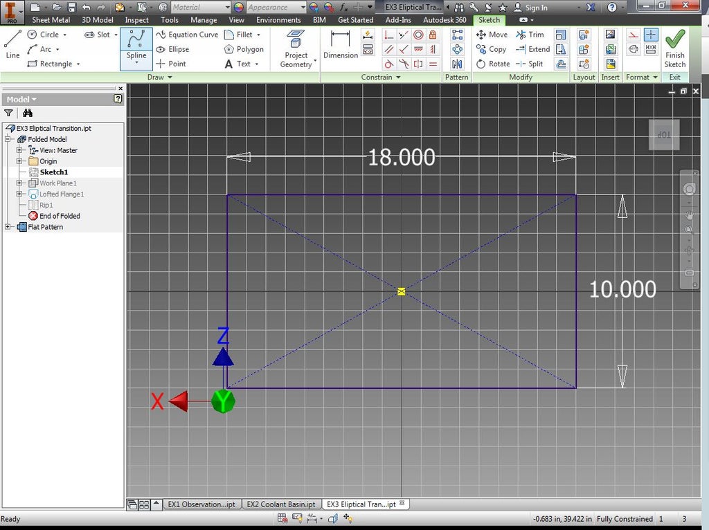 AutoDesk Inventor Sheet Metal EX3 Elliptical Transition 5 Steps
