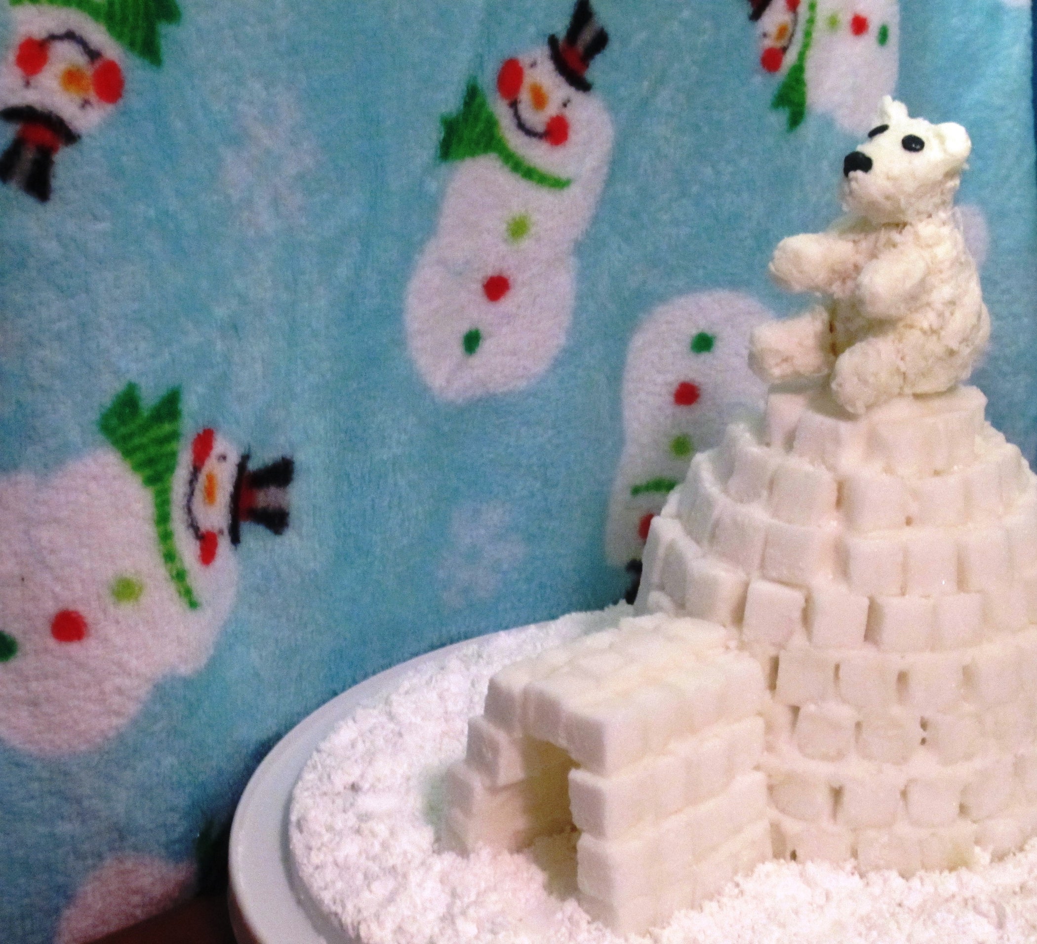 Edible White ChocolateCoconut Polar Bear on Sugar Cube Igloo Sculpture