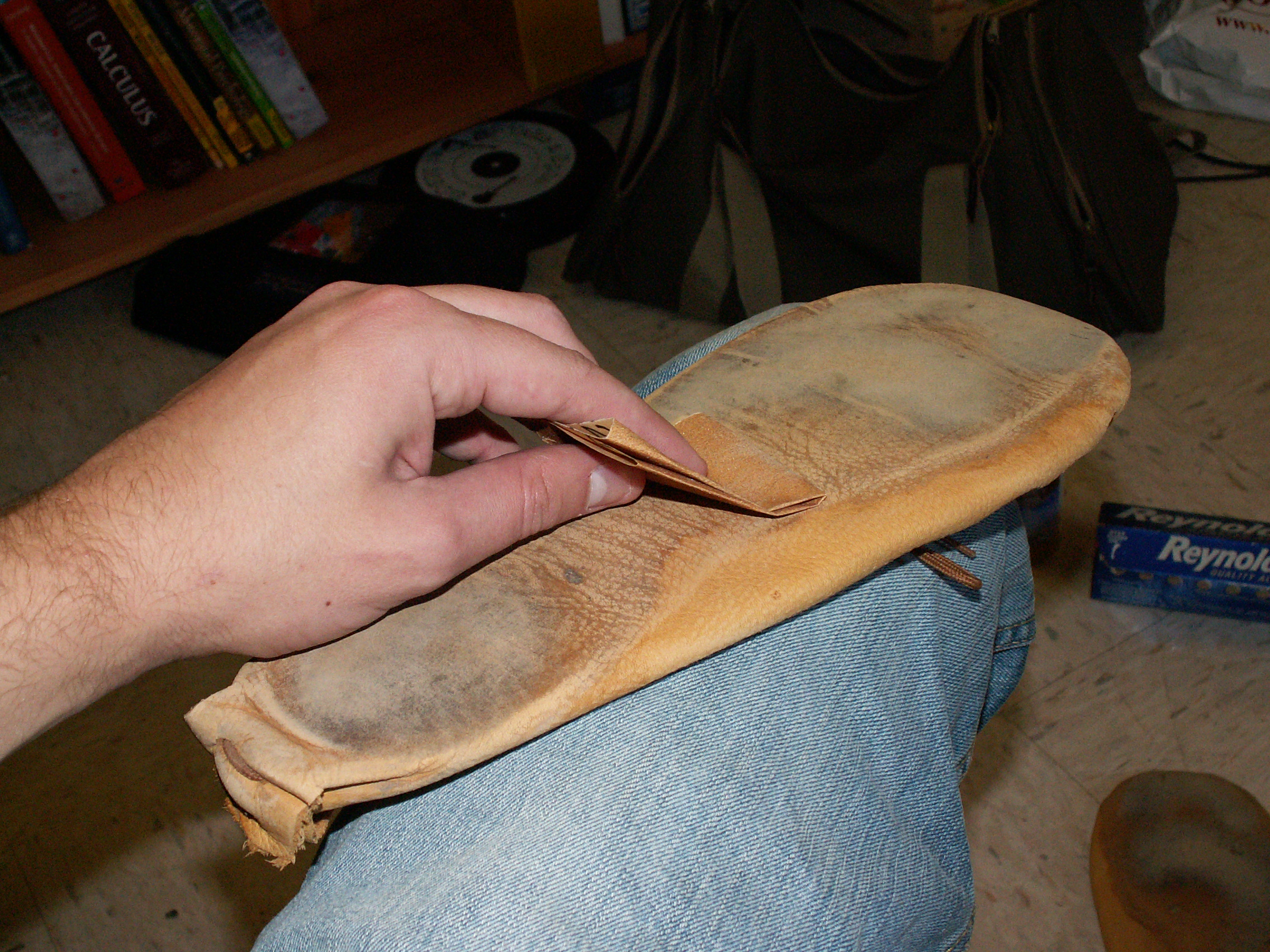 attaching soles to moccasins