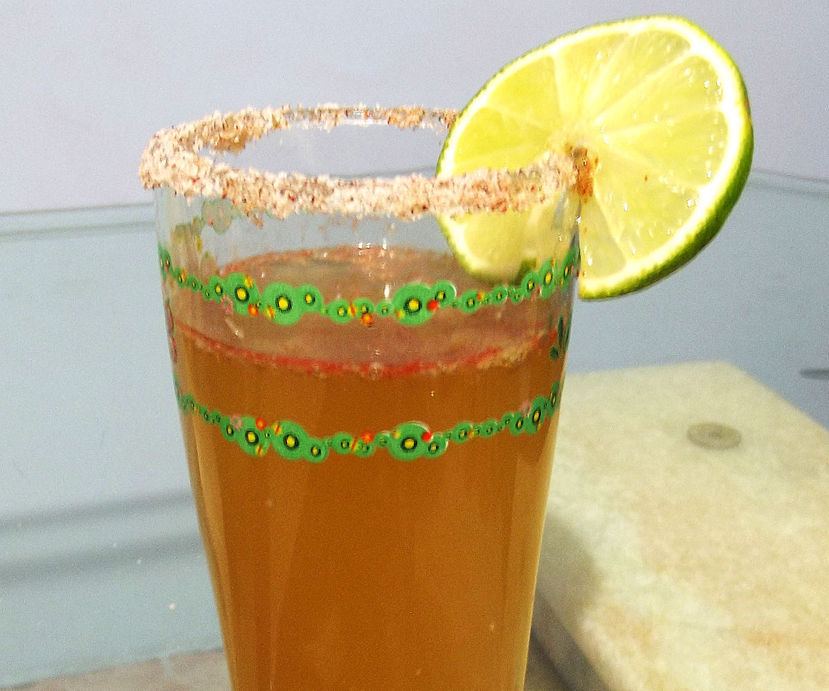 Hot Cocktail Michelada With Hot Sauce and Chili Powder (with