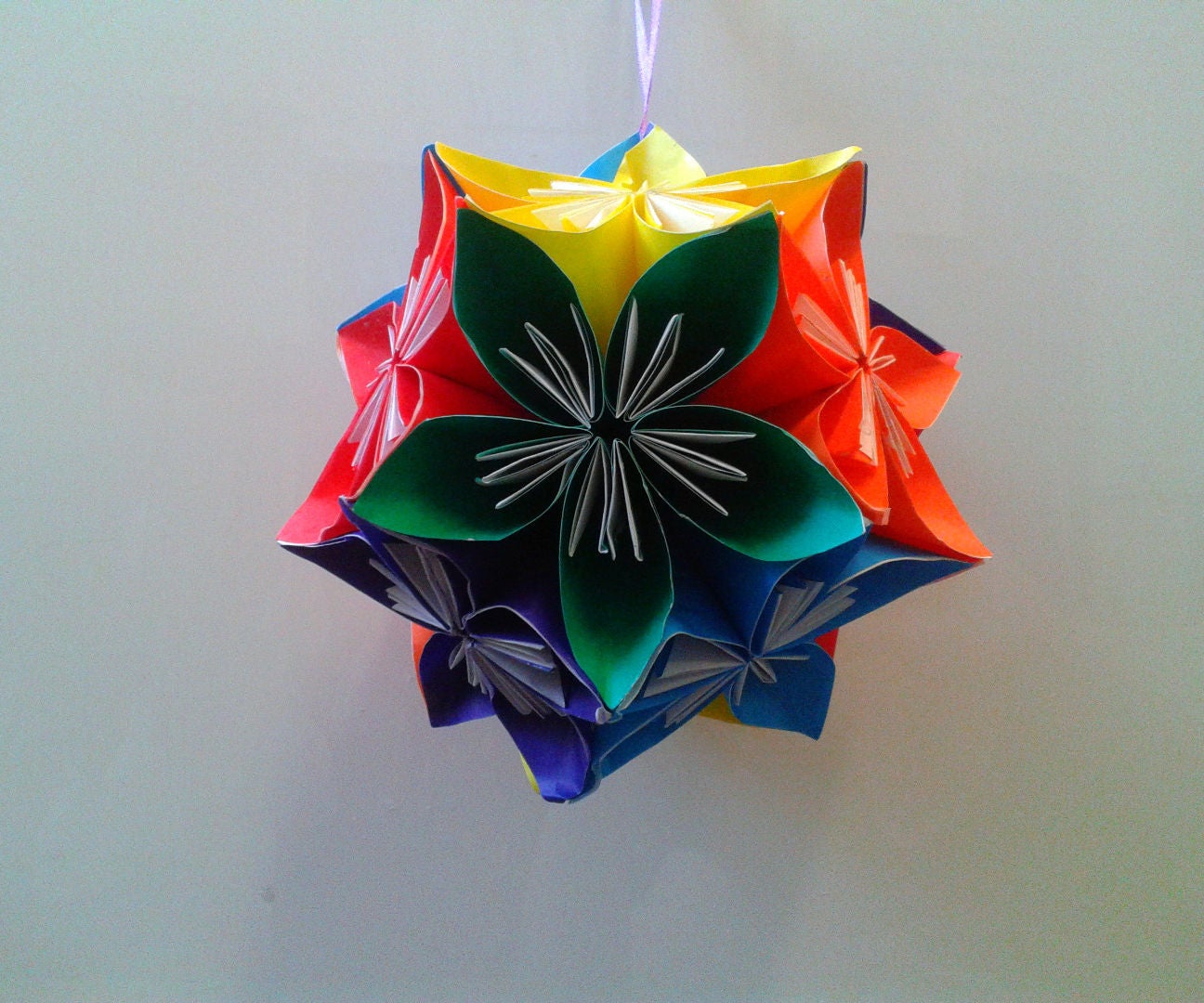 Rainbow Origami Kusudama Ball Mobile 5 Steps (with