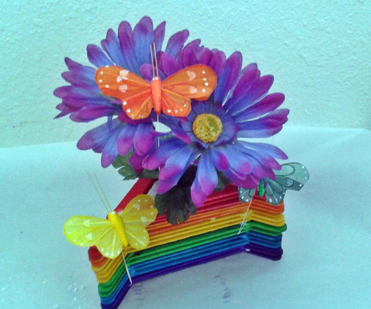 Popsicle Stick Flower Vase Rainbow 3 Steps Instructables