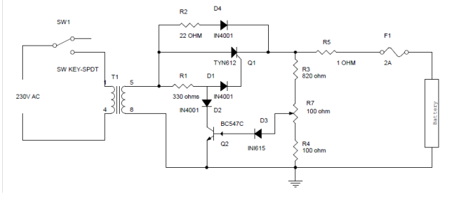 Battery Charger Using SCR outside phone box wiring 