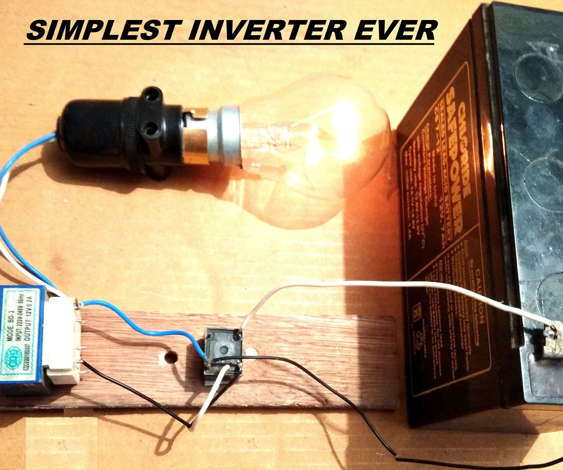 Simplest 12V to 220V DC to AC Power Inverter DIY 3 Steps (with