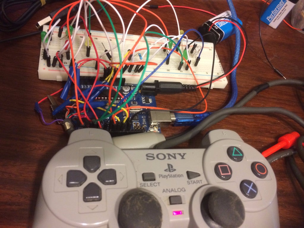PS2 Wire Controller and Arduino (control LEDs): 3 Steps