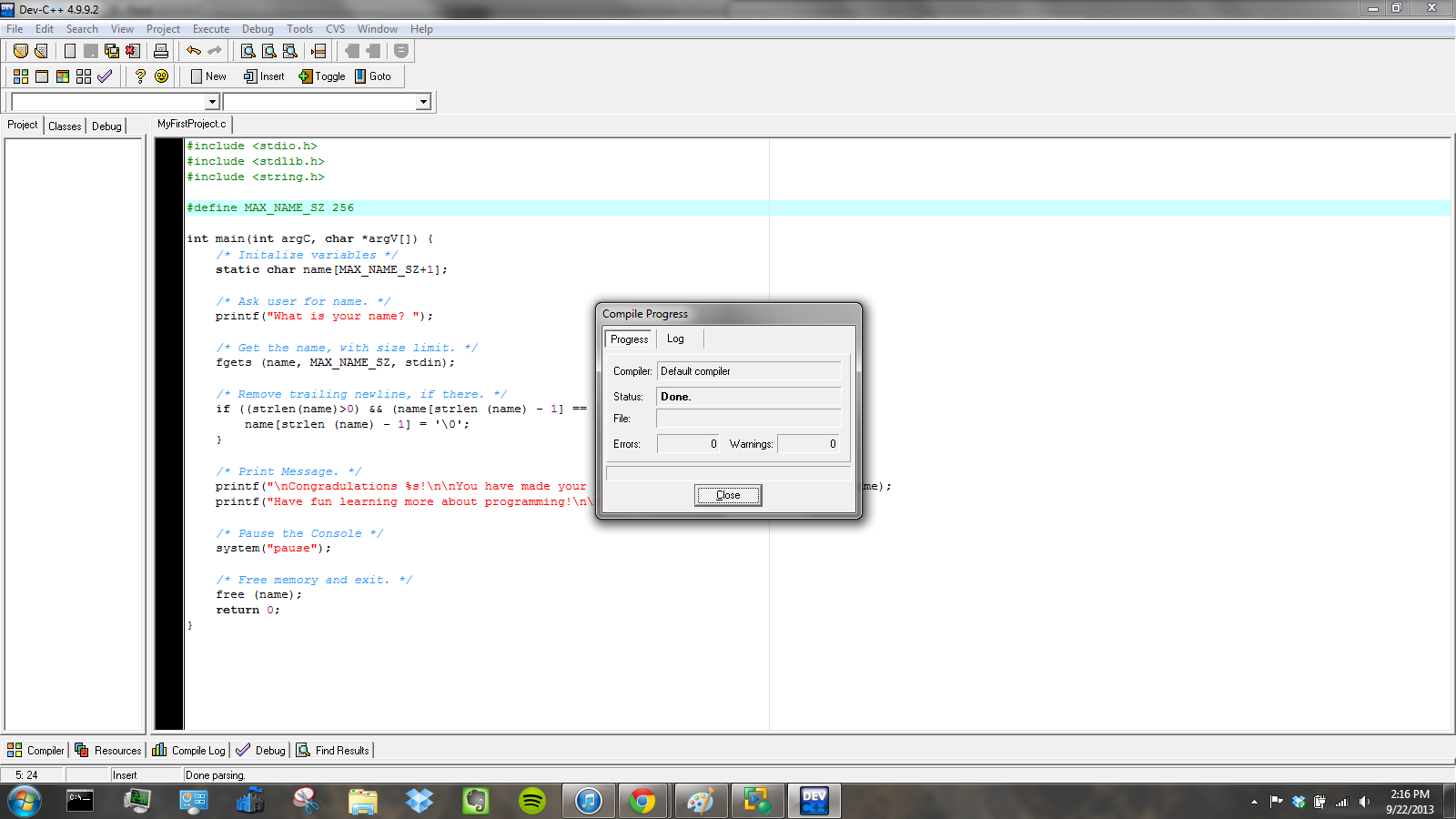 Your First Program in C | Trybotics
